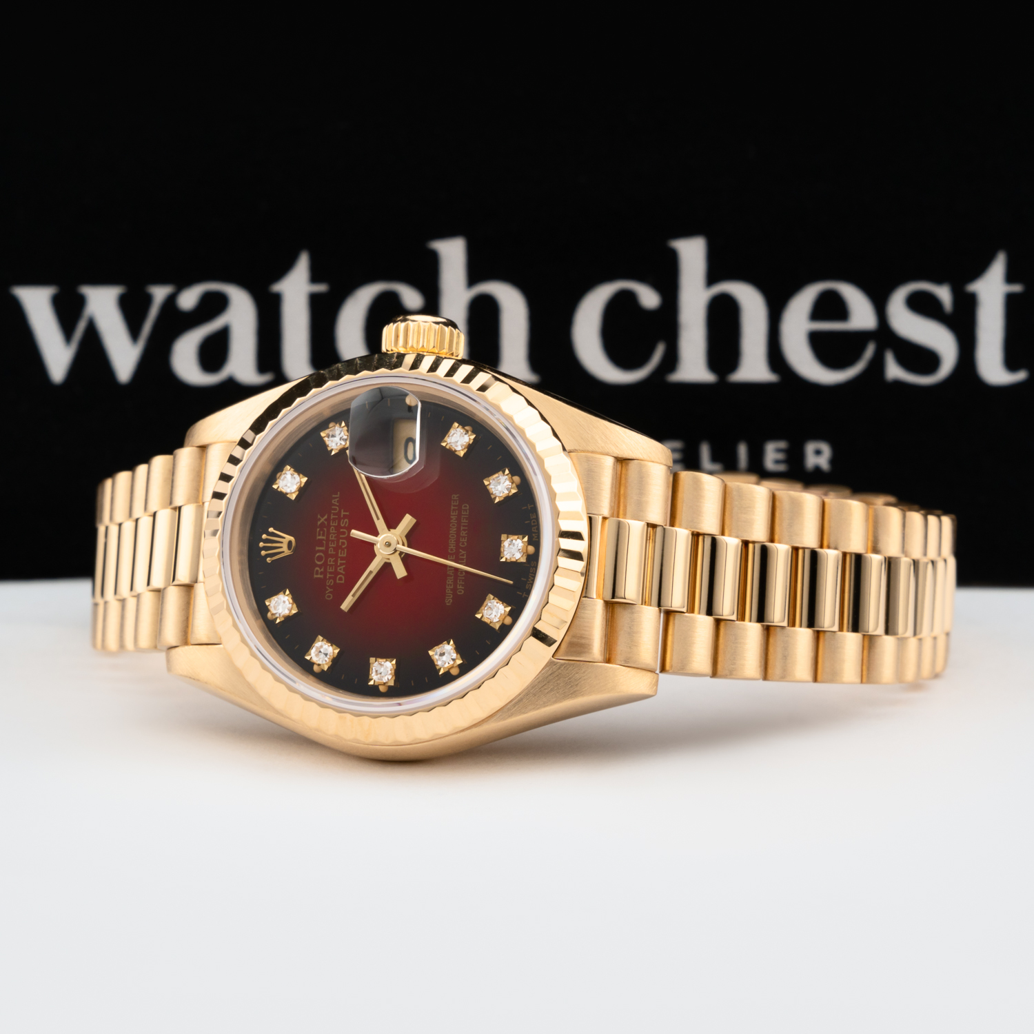 Rolex Lady-Datejust 26, 69178, Yellow Gold, Red Vignette Diamond