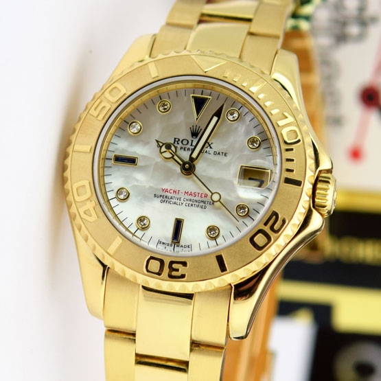 Rolex Yachtmaster Yellow Gold 35mm Mother of Pearl Dial 168628 - WATCH ...