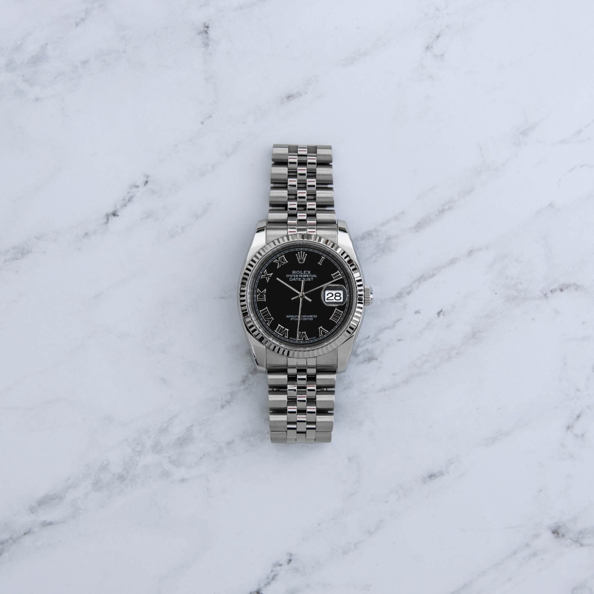 Rolex Datejust 36 Steel & White Gold 116234 Black Roman