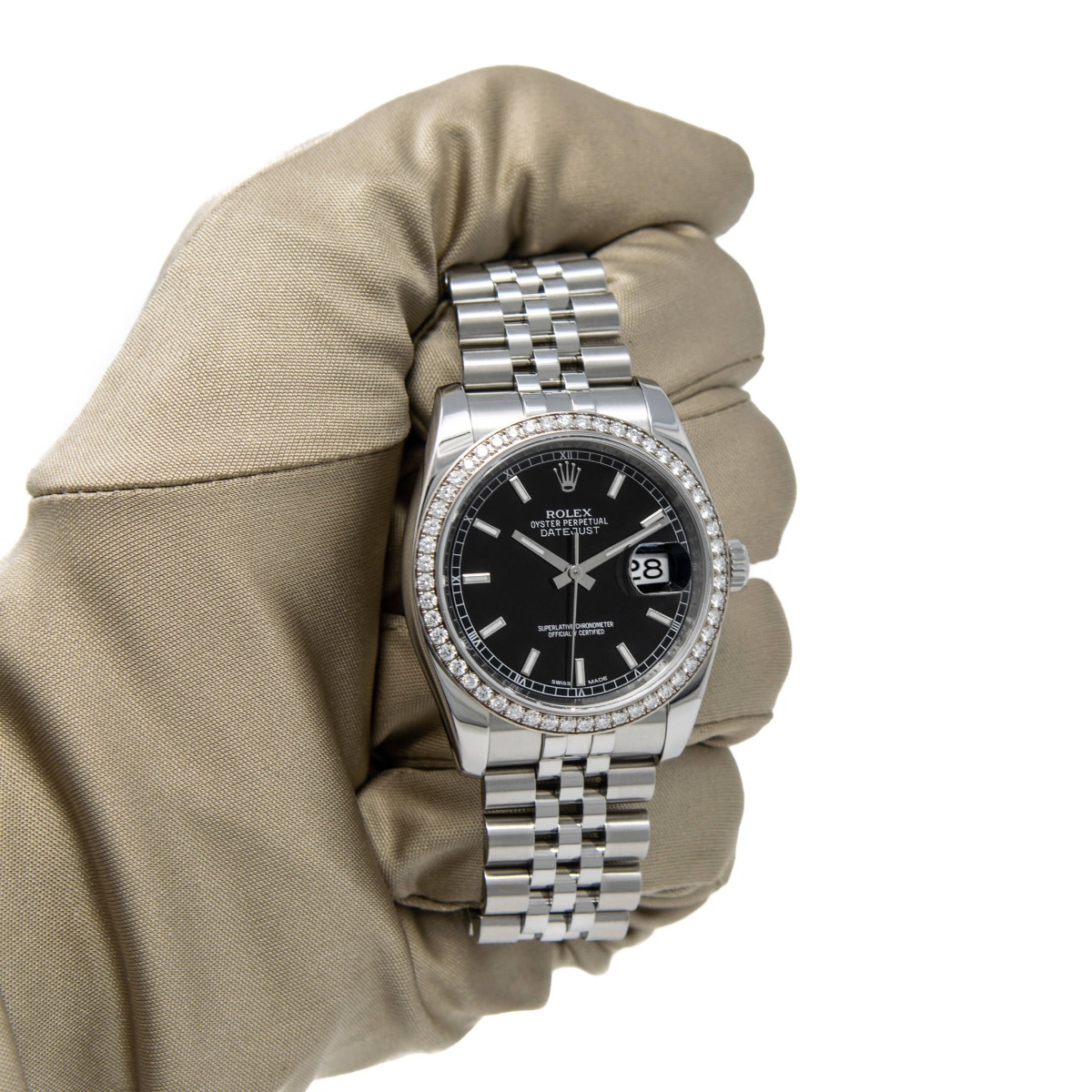 Rolex Datejust 36 Fluted / Black / Diamond-Set / Jubilee