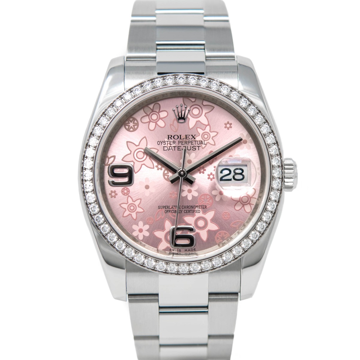 Rolex Women's Datejust 36MM Diamond Bezel 116244 - Pink Floral Dial ...