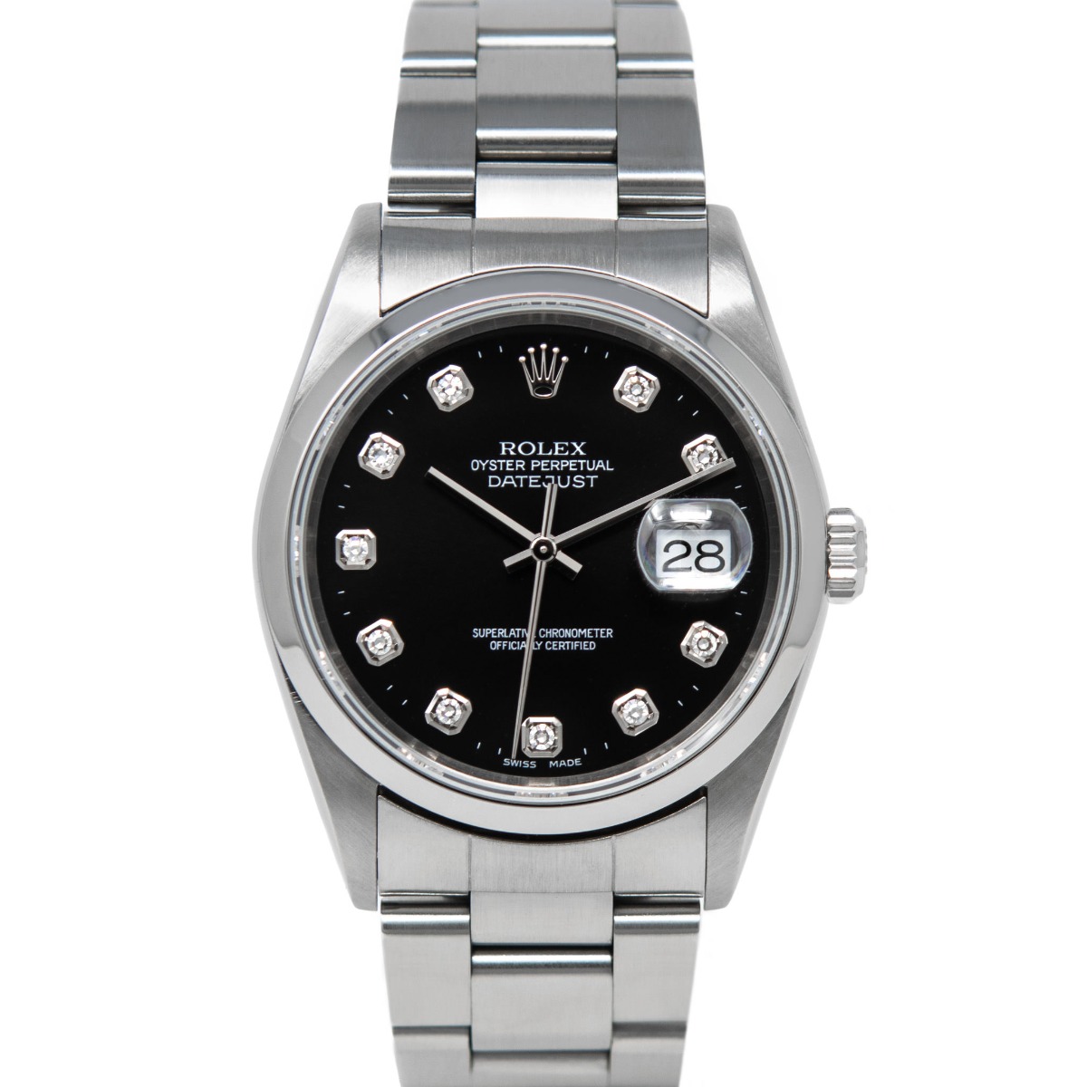 Rolex Men's Datejust 36 Stainless Steel 16200 Wristwatch - Black ...