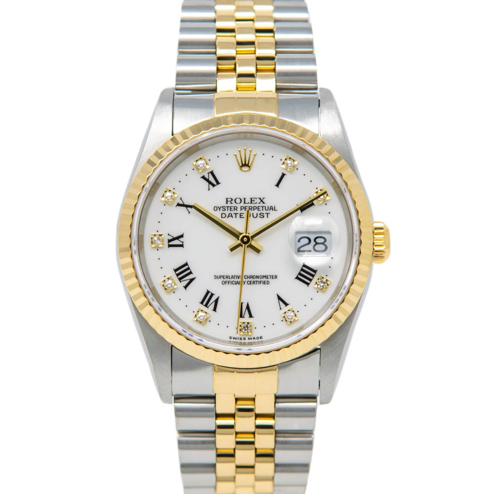 Rolex Men's Datejust 36 Watch, White Roman Diamond Face, Steel & Gold ...