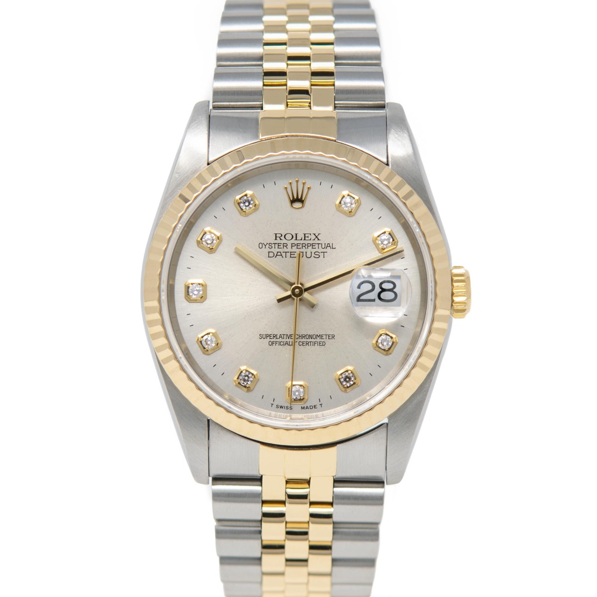 Rolex Men's Datejust 36 Gold & Steel 16233 Wristwatch - Silver Diamond ...