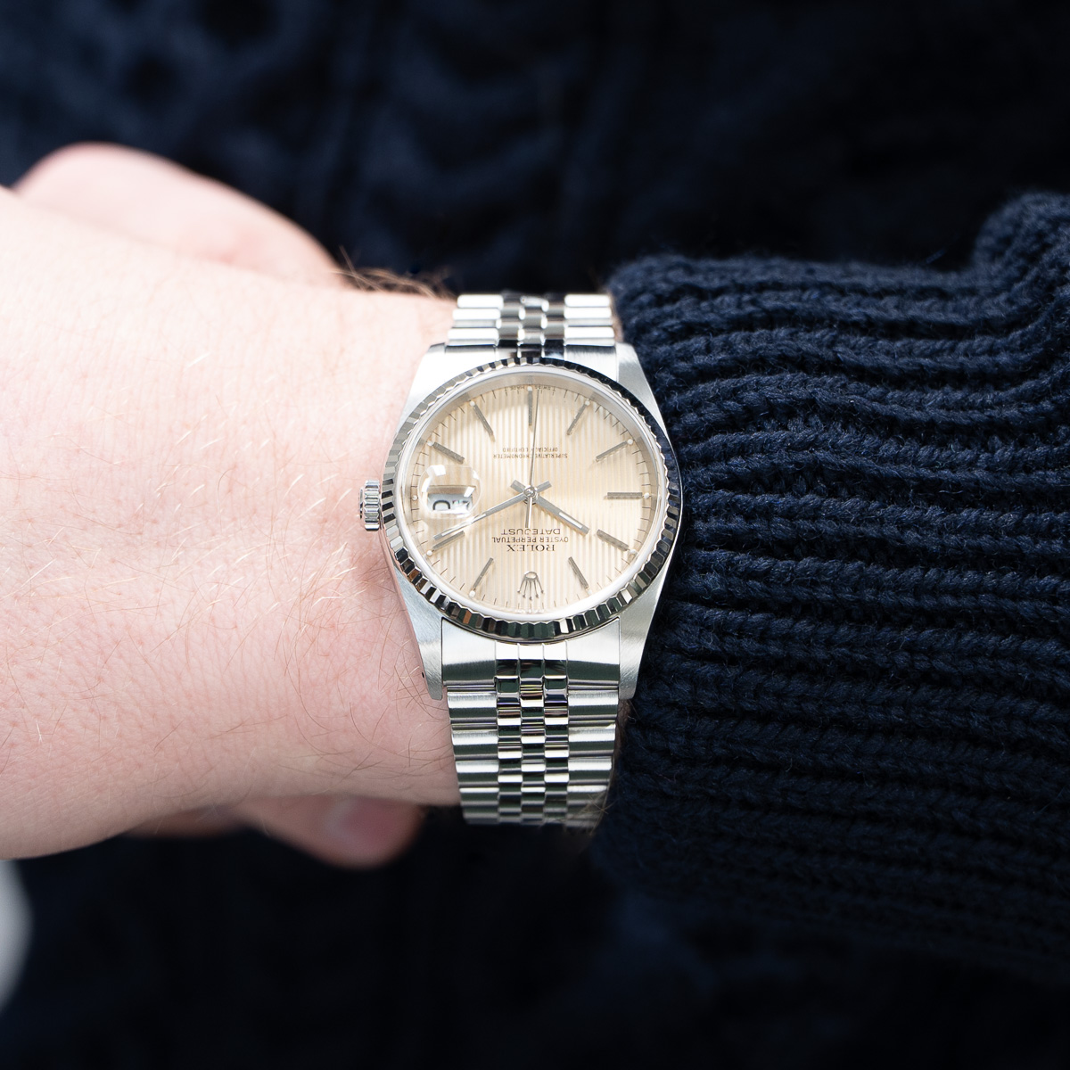 Rolex Datejust 36 16234 White Gold & Steel Silver Tapestry