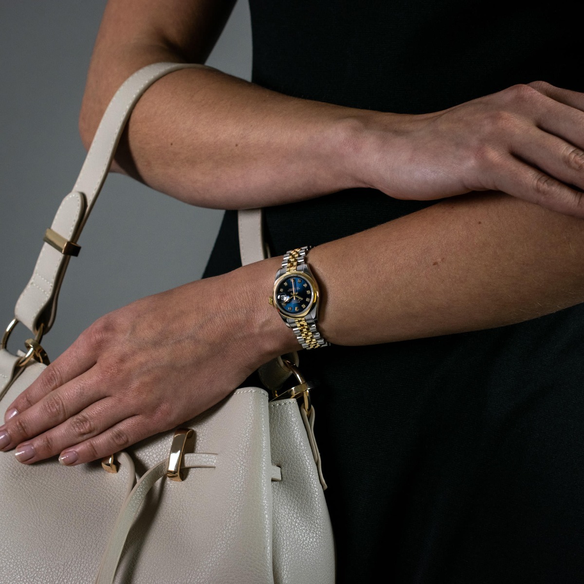 ブルーストライク Rolex Lady-Datejust Gold & Steel 179163 Blue Diamond