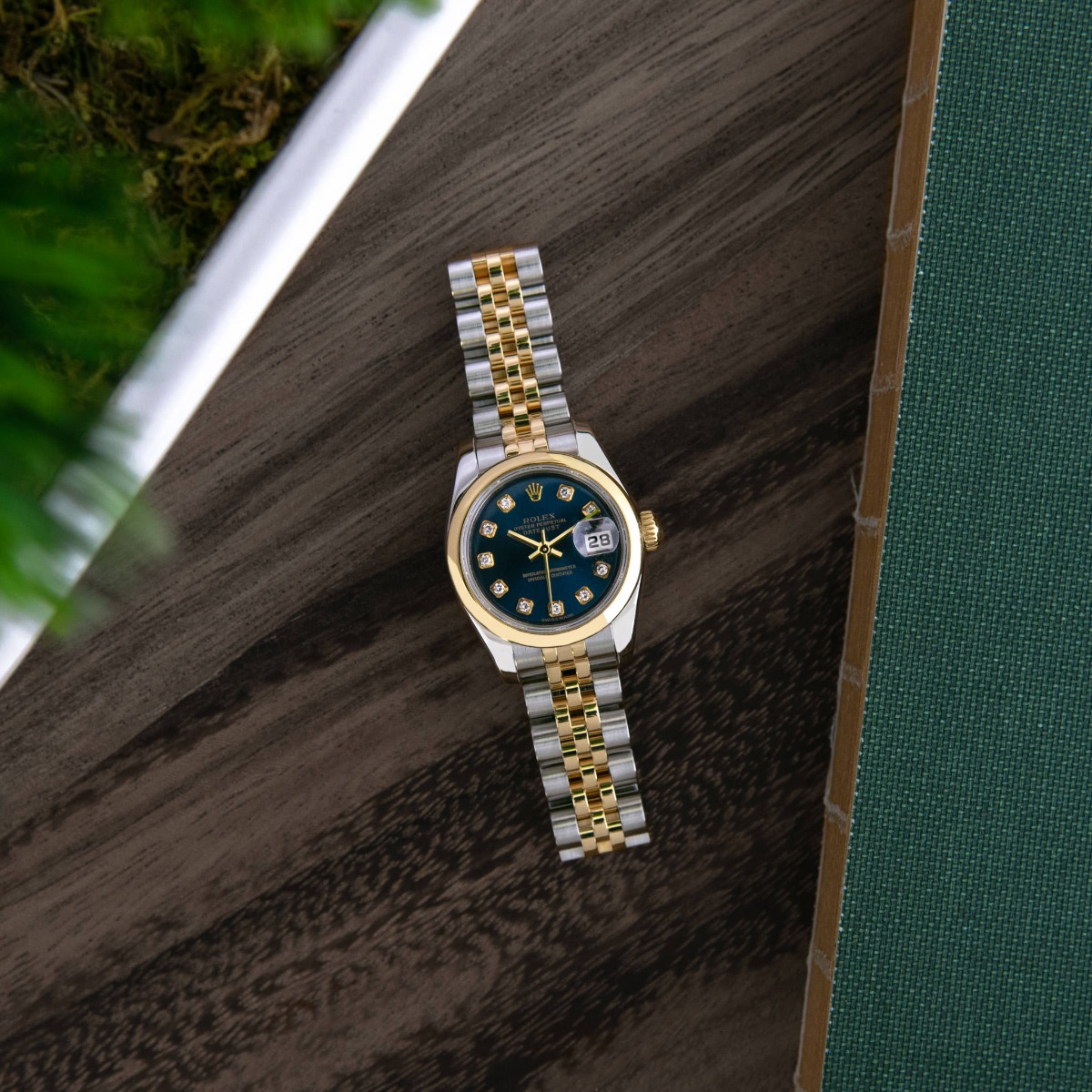 ブルーストライク Rolex Lady-Datejust Steel & Gold 179163 Blue Diamond, Oyster