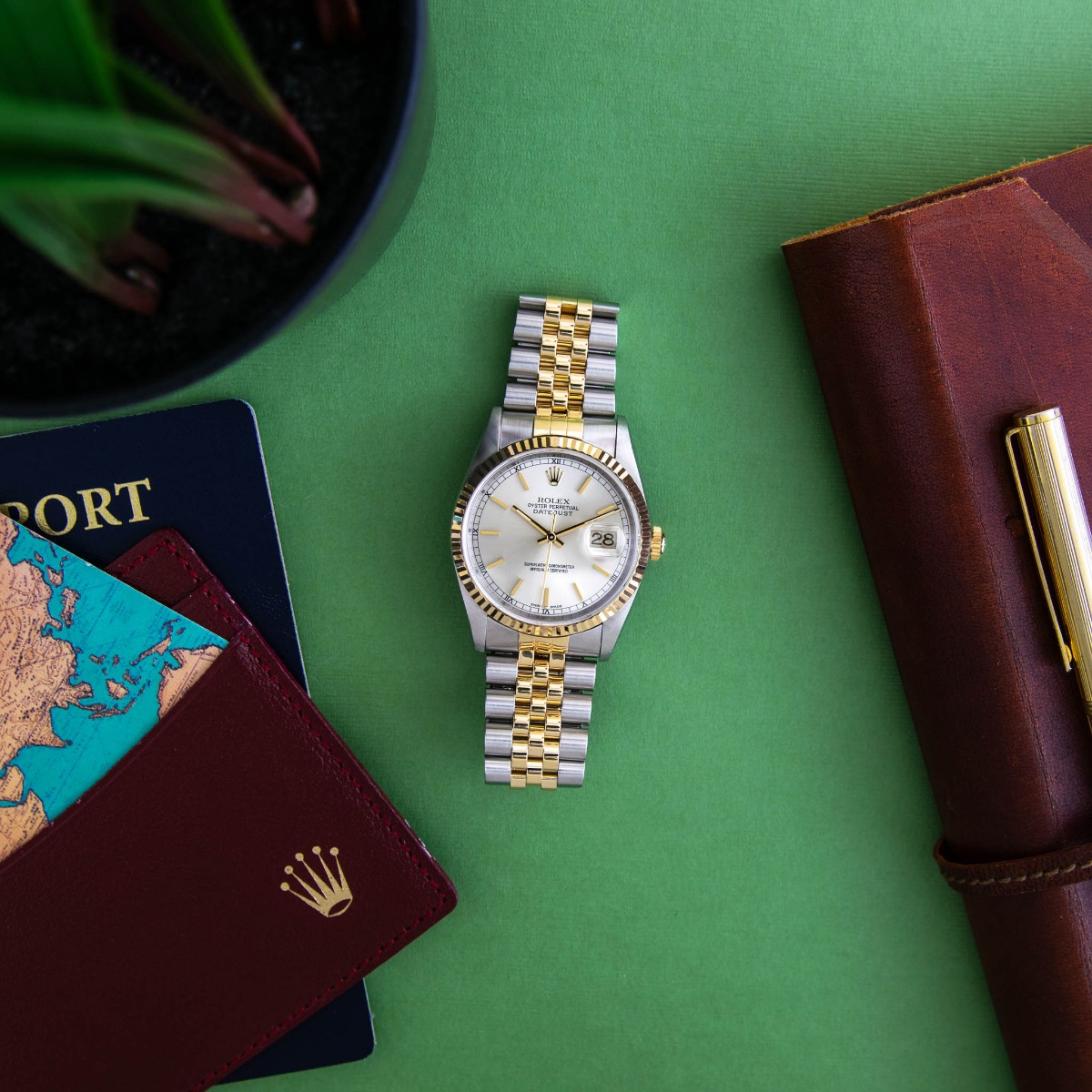 rolex datejust silver and gold