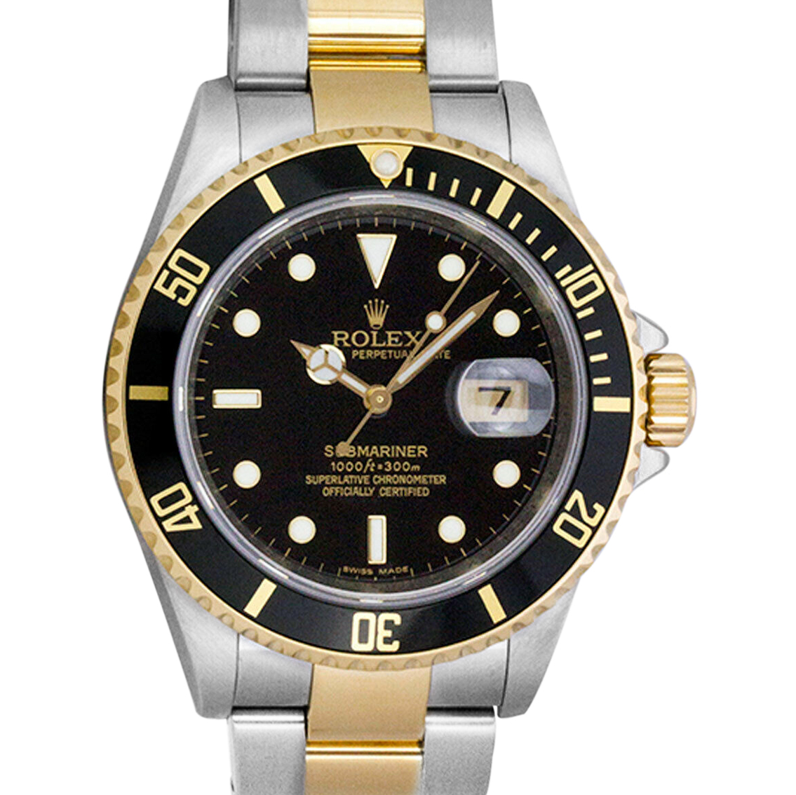 Rolex Submariner Black Dial Yellow Gold & Steel 16613LN Rehaut - WATCH ...