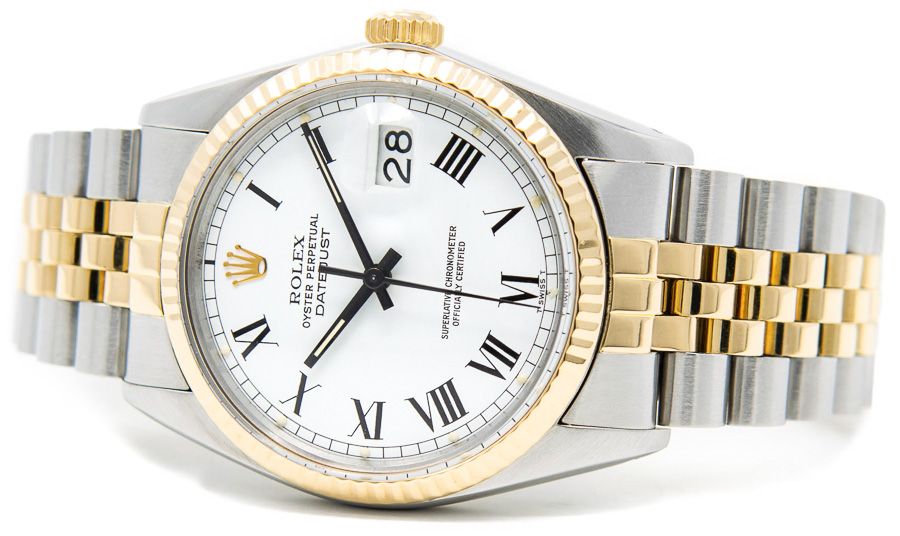 Rolex Datejust II 116333 in Steel & 18k Gold with a Slate Roman "Wimbledon" Dial A side shot of the Rolex Datejust II 116333 in Steel & 18k Gold with a Slate Roman "Wimbledon" Dial