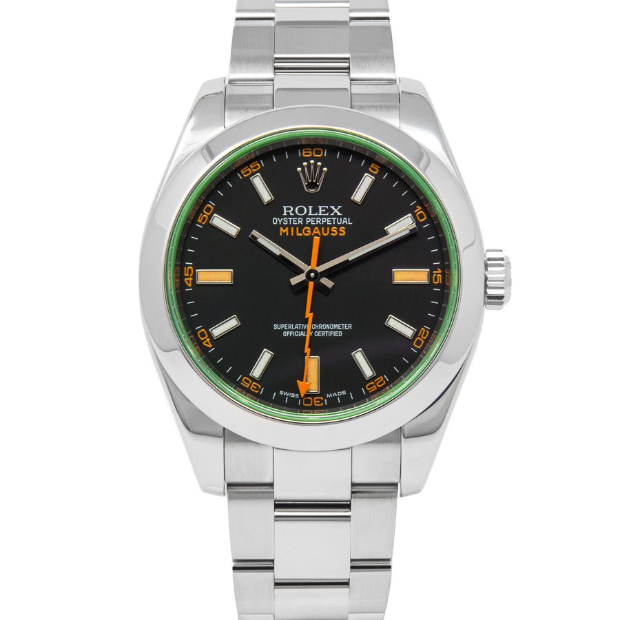 A gallery shot of the Rolex Milgauss 116400GV with the Black Dial