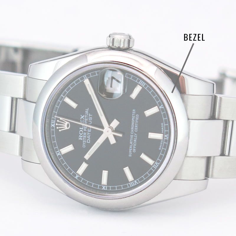 Showing the bezel of the Rolex Datejust 31 178240