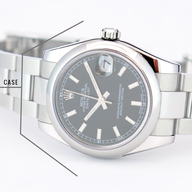 Showing the case of a Rolex Datejust 31 178240