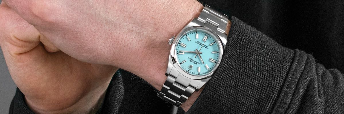Rolex Oyster Perpetual 36 126000 Wristwatch, Turquoise Dial Rolex Oyster Perpetual 36 126000 with the Turquoise dial worn by a male model