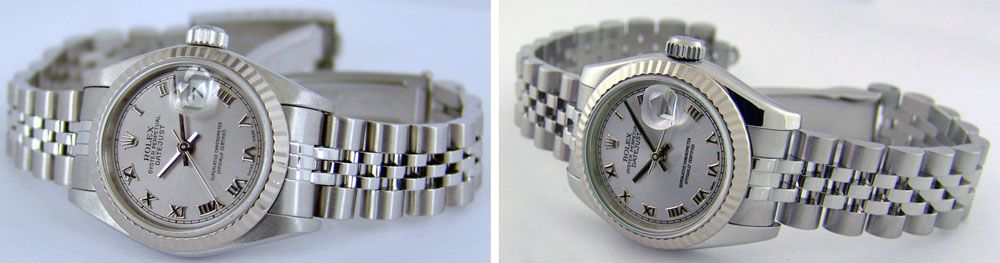 Showing the difference between the Rolex Lady-Datejust 79174 and the Rolex Lady-Datejust 179174