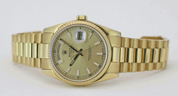 Rolex Day-Date 118238, Champagne Dial, President Bracelet A yellow gold Rolex Day-Date 118238 with a Champagne Dial and President Bracelet