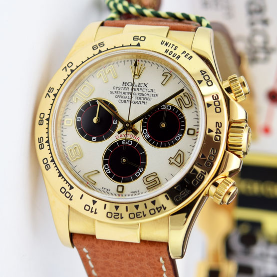 Rolex Daytona Gold White Panda Tan Leather Strap 116518 Rehaut WATCH ...
