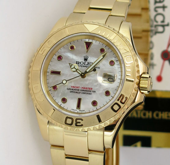 Rolex Yachtmaster Yellow Gold Mother of Pearl Ruby 16628 40mm - WATCH ...