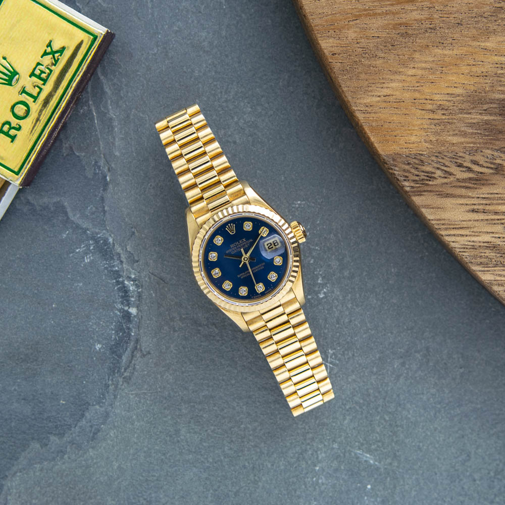 rolex datejust blue face diamonds
